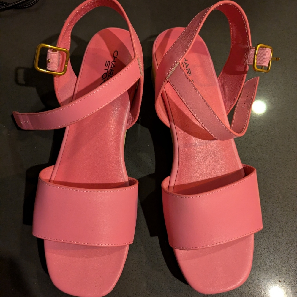 Charlotte Stone Pink Allie Sandal, Leather And Wood
